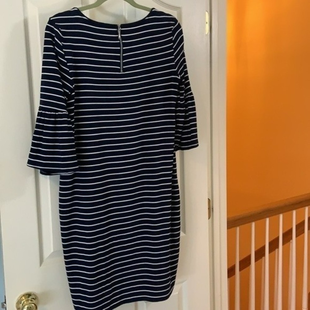 WHBM striped dress size L black with white stripes and flounce sleeves